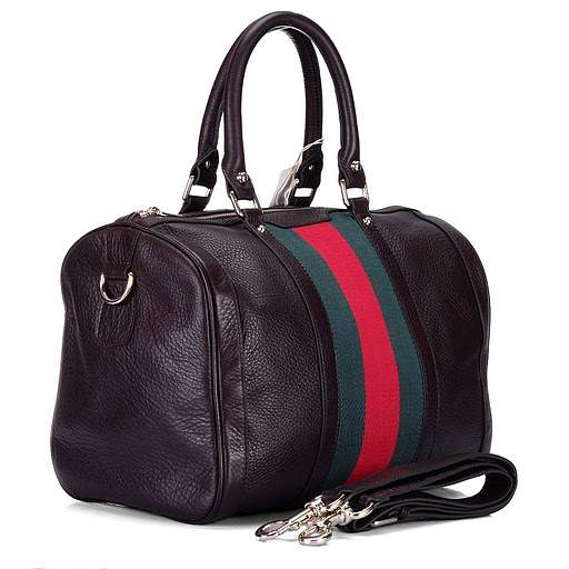 1:1 Gucci 247205 Vintage Web Medium Boston Bags-Dark Coffee Leather
